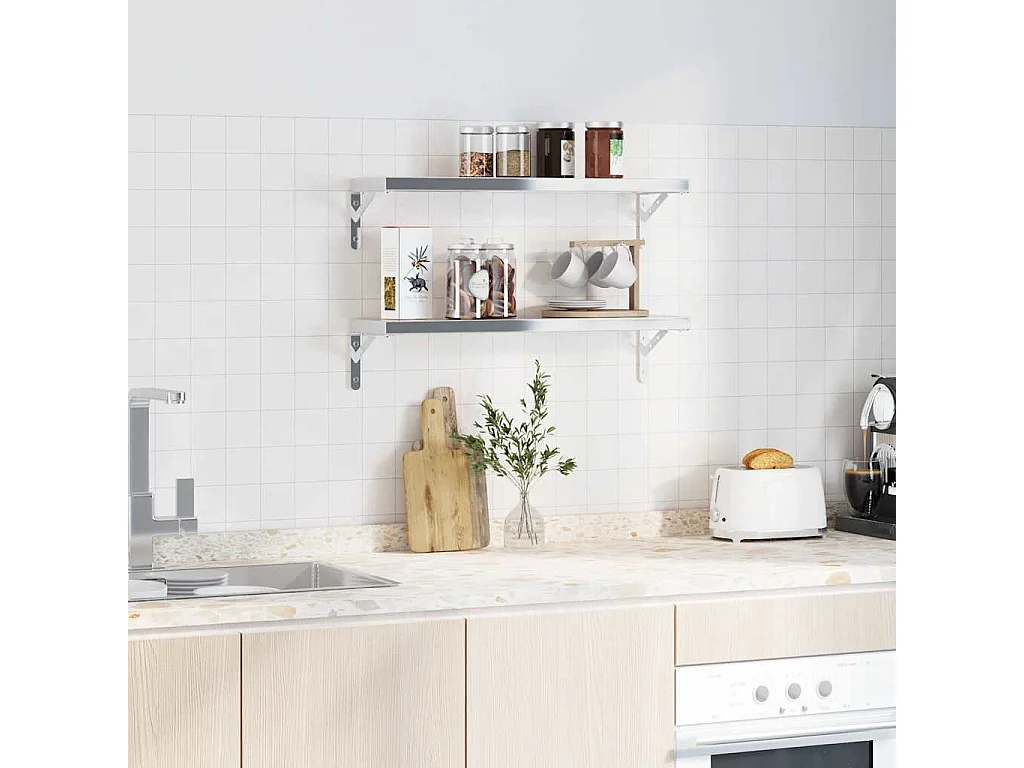 Staffe per mensole 4 pezzi 20x2,5x14 cm acciaio inox argento