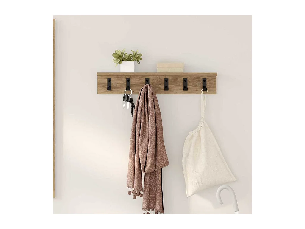 Handgefertigte Wandgarderobe aus Eiche 60 x 10,5 x 10,5 cm