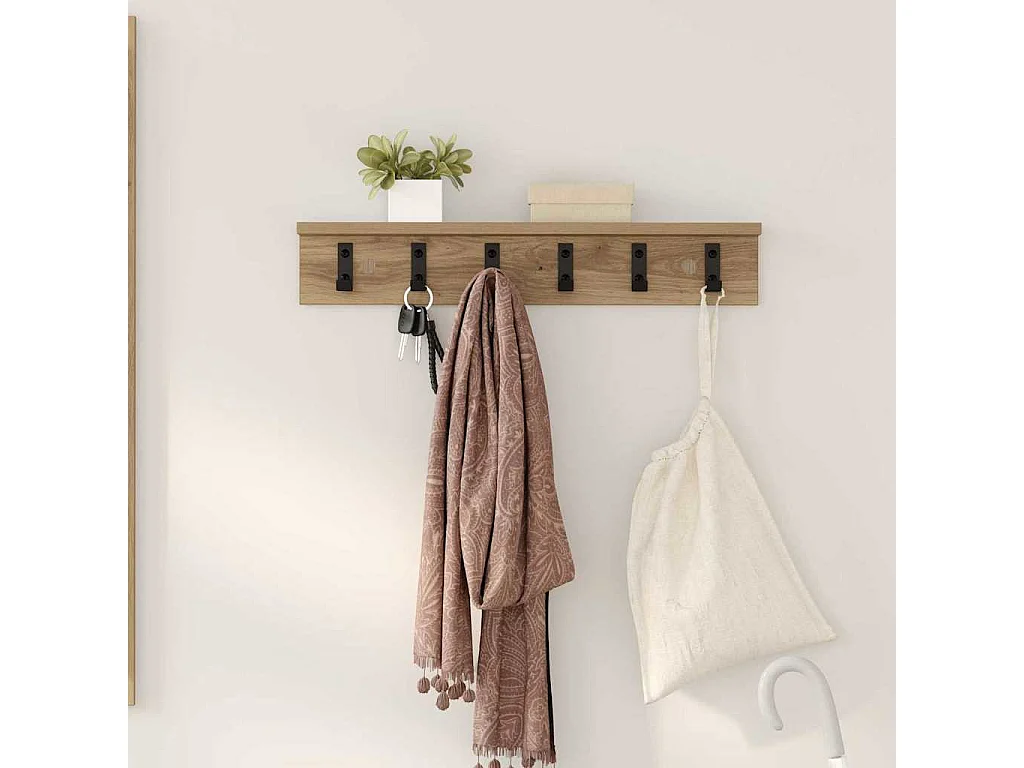 Porte-manteau mural chêne artisanal 60 x 10.5 x 10.5 cm
