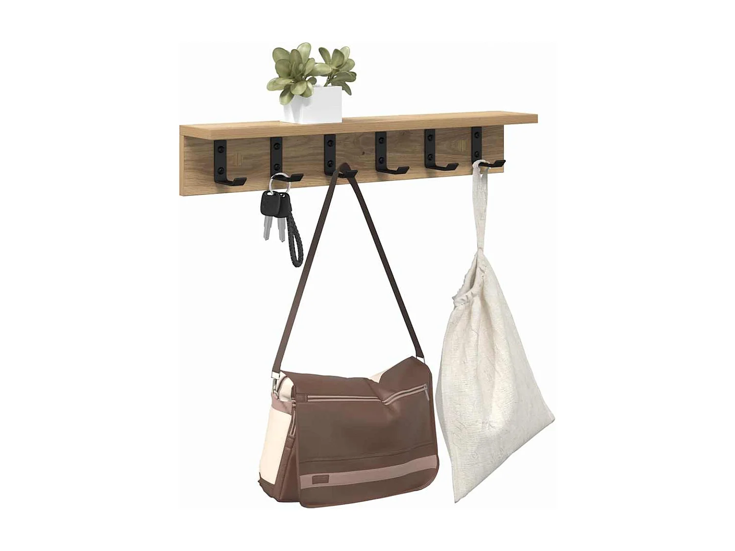 Porte-manteau mural chêne artisanal 60 x 10.5 x 10.5 cm