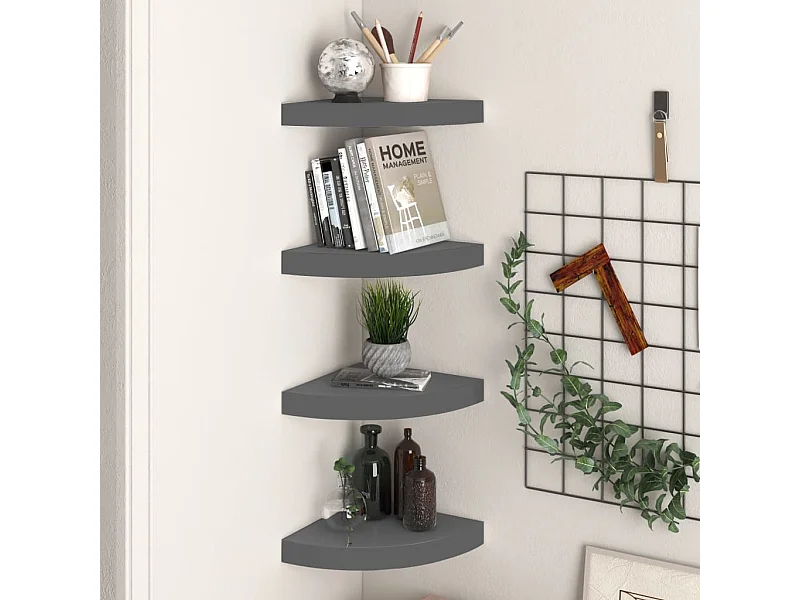 Étagères d'angle flottantes 4 pcs gris brillant 25x25x3,8cm MDF