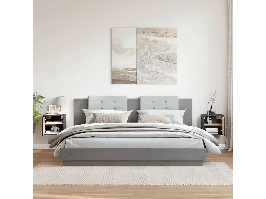 Armoires murales 2 pcs Gris 31,5x30x30 cm Bois de pin massif