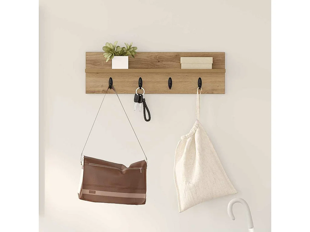 Porte-manteau mural chêne artisanal 60 x 10.5 x 18 cm