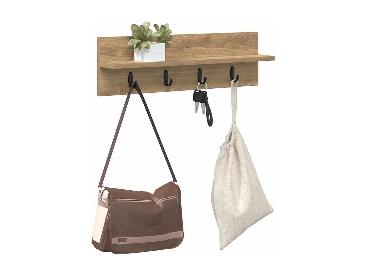 Porte-manteau mural chêne artisanal 60 x 10.5 x 18 cm