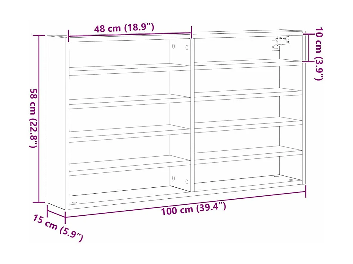 Vitrina con Estante Madera Antigua 100 x 15 x 58 cm