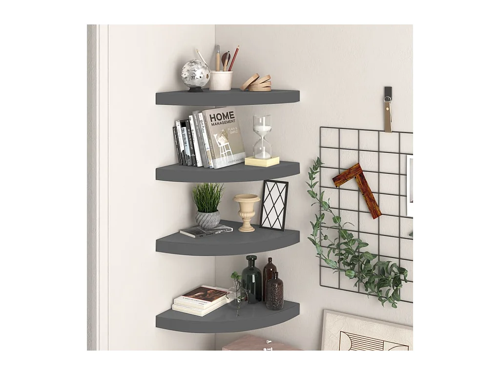 Estantes flotantes de esquina (4 unidades), gris brillante, 35 x 35 x 3,8 cm, MDF
