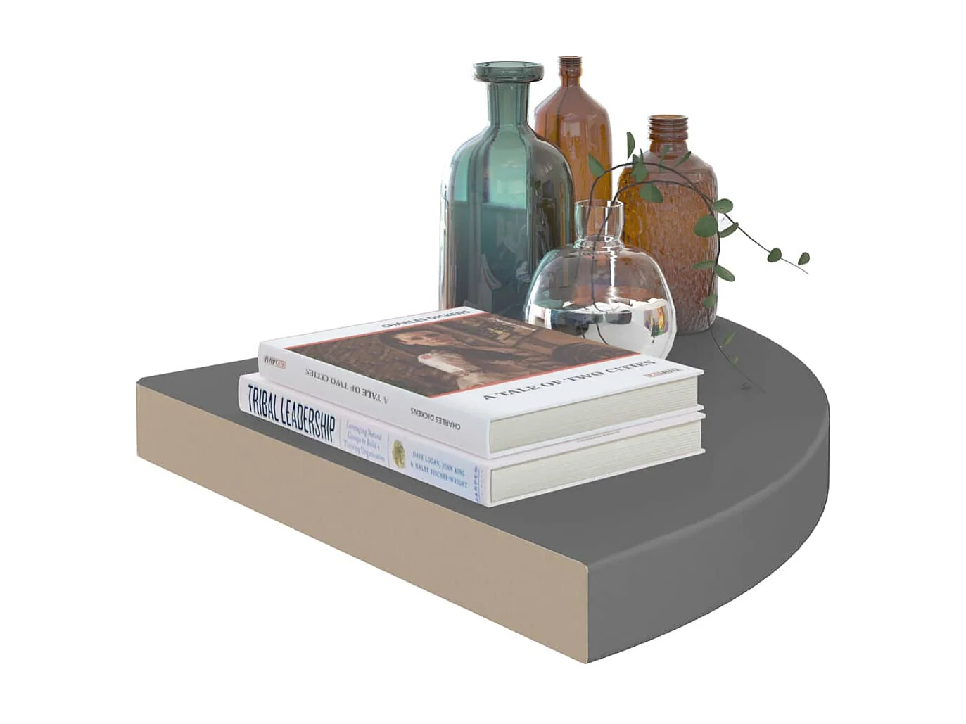 Estantes flotantes de esquina (4 unidades), gris brillante, 35 x 35 x 3,8 cm, MDF