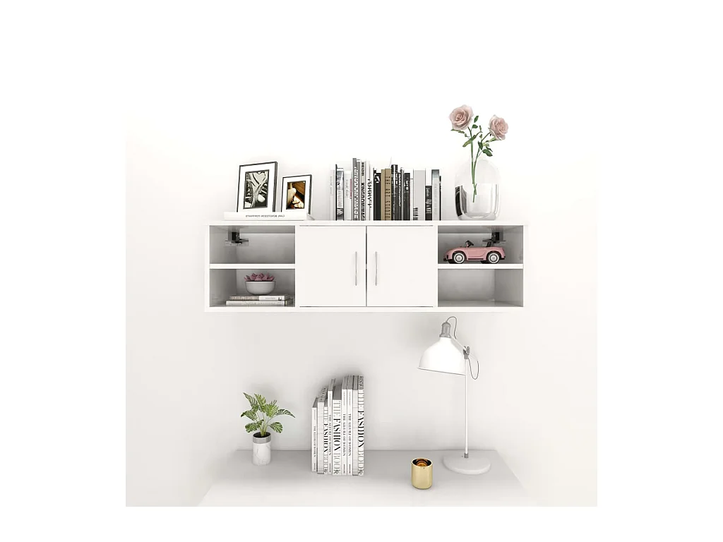 Mensola da parete Bianco lucido 102x30x29 cm Legno composito