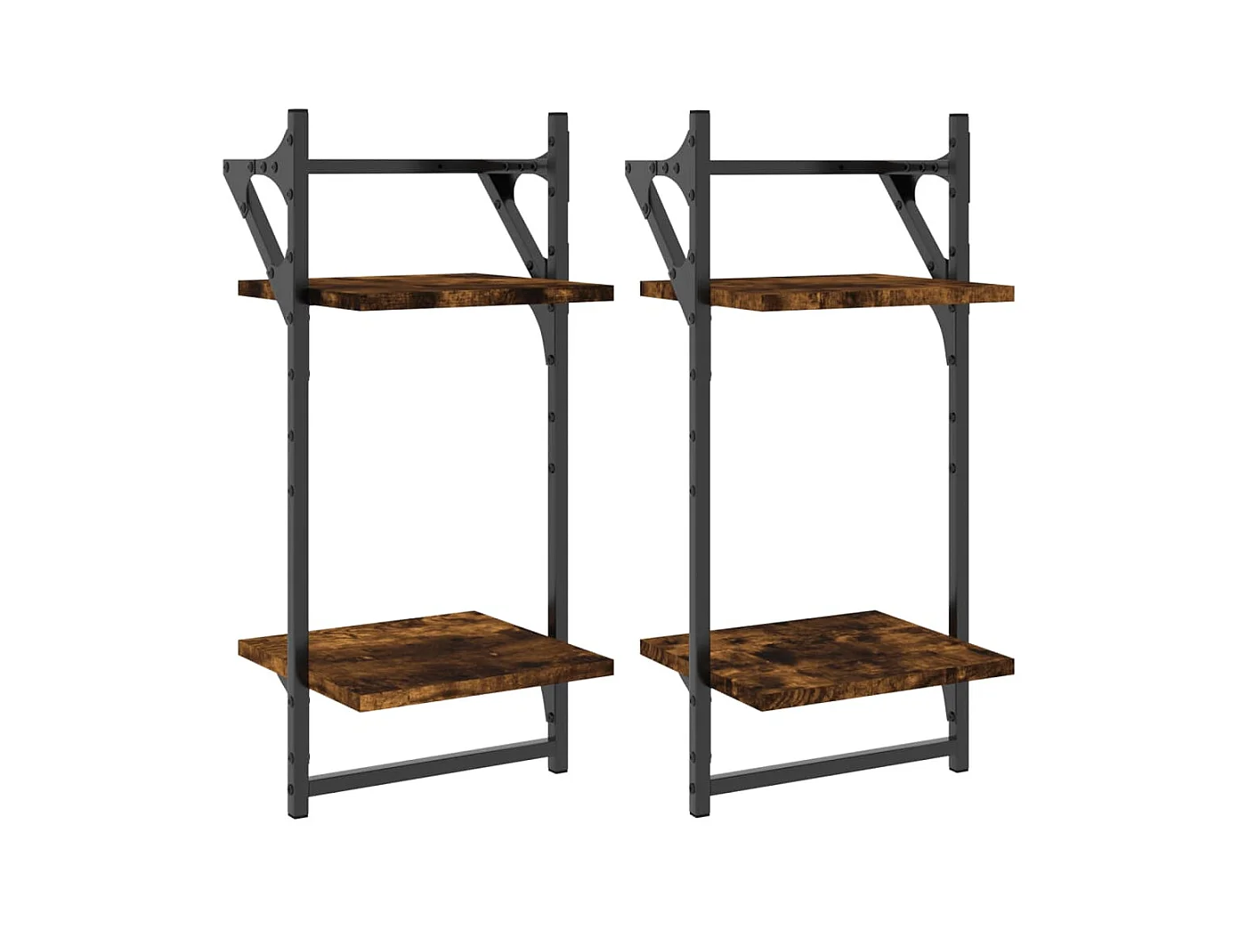 Mensole da parete a 2 livelli con barre 2 pezzi rovere affumicato