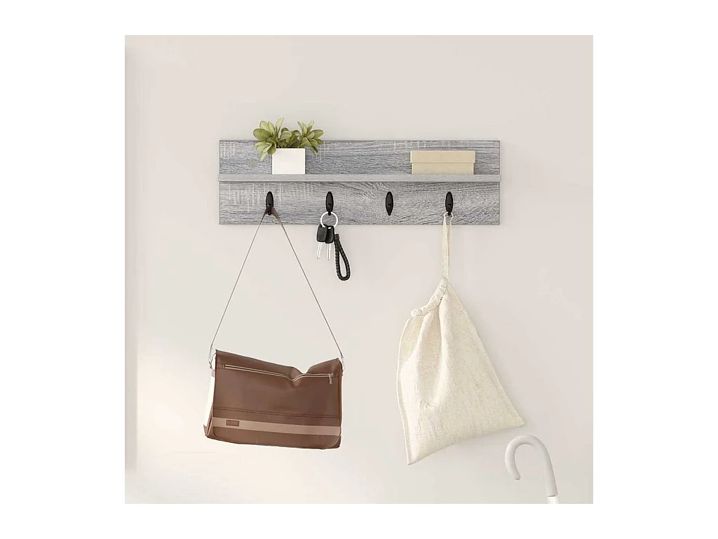 Porte-manteau mural avec étagère Sonoma gris 60 x 10.5 x 18 cm