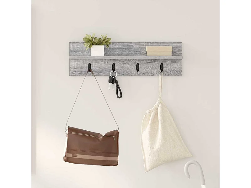 Appendiabiti da parete Sonoma con ripiano, grigio, 60 x 10,5 x 18 cm