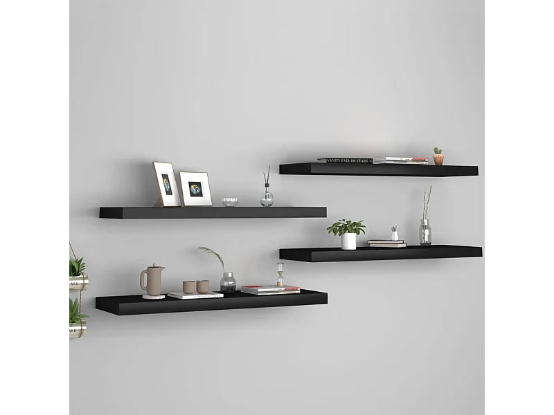 Zwevende wandplanken 4 stuks zwart 80x23,5x3,8 cm MDF