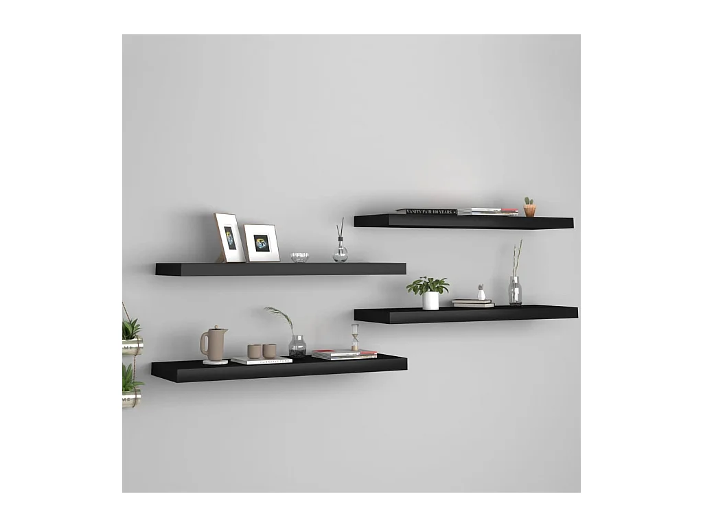 Étagères murales flottantes 4 pcs noir 80x23,5x3,8 cm MDF