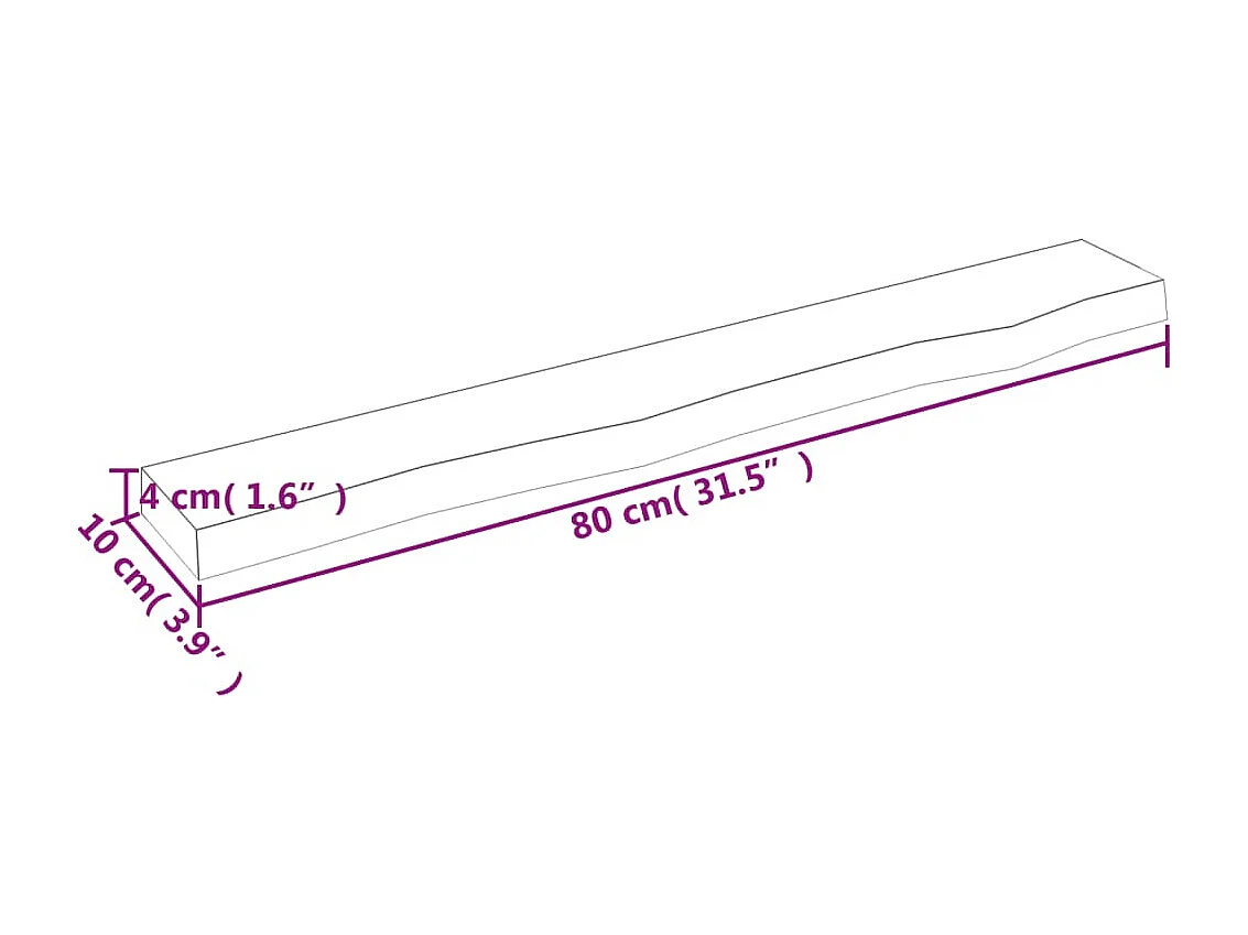 Mensola da parete 80x10x4 cm in legno massello di rovere non trattato