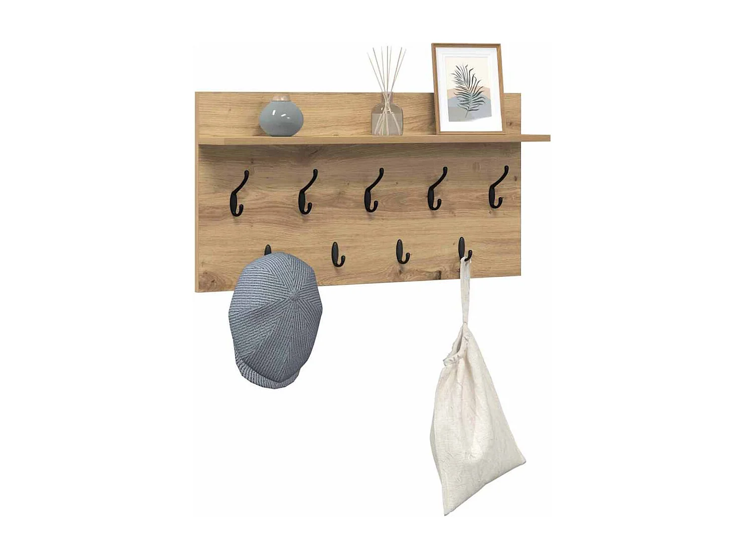 Handgemaakte eikenhouten wandkapstok 80 x 40 x 12 cm