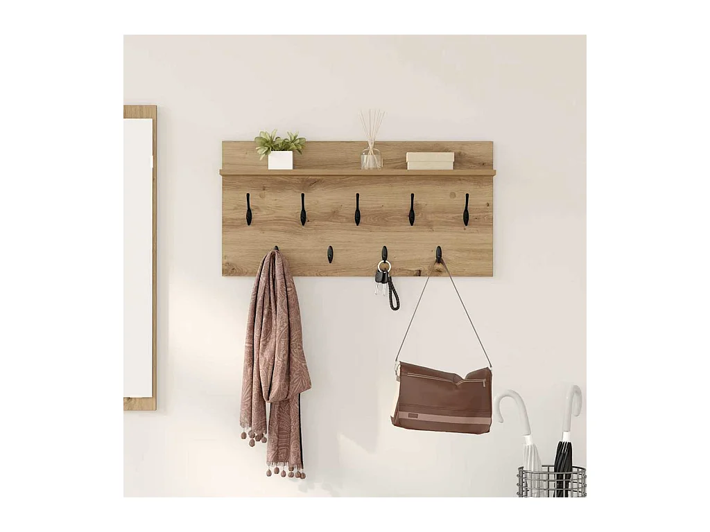 Porte-manteau mural chêne artisanal 80 x 40 x 12 cm