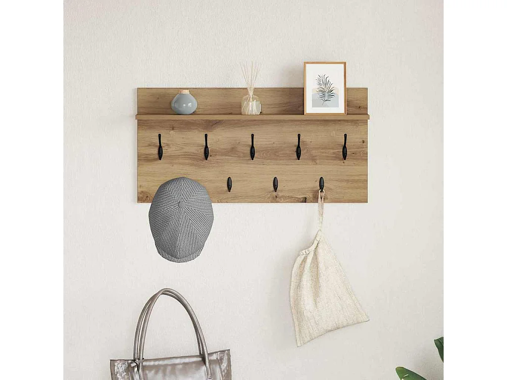 Porte-manteau mural chêne artisanal 80 x 40 x 12 cm