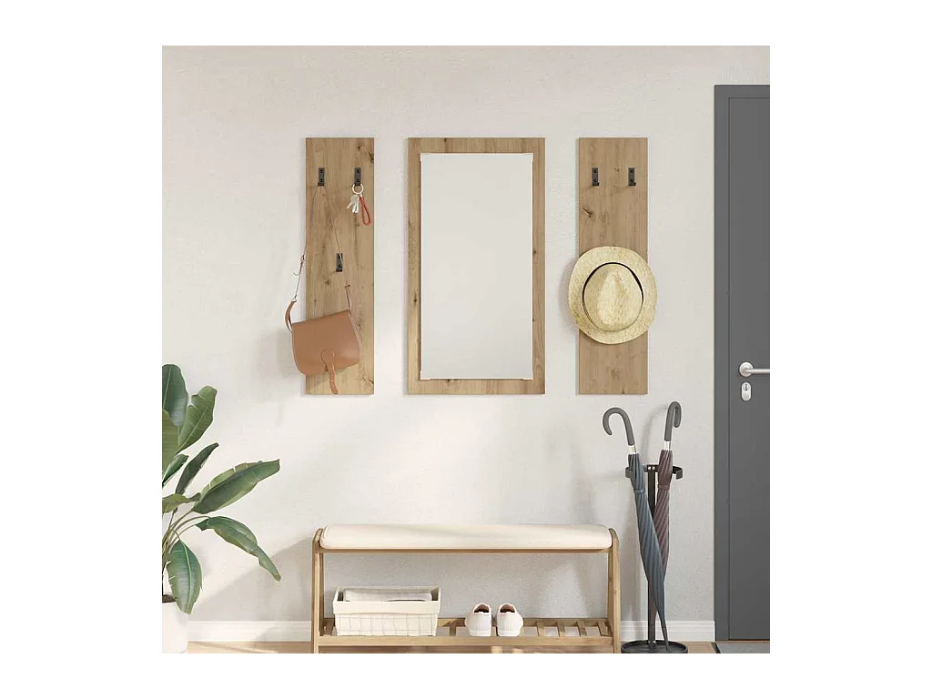 Appendiabiti da parete in rovere fatto a mano 96 x 1,5 x 90 cm