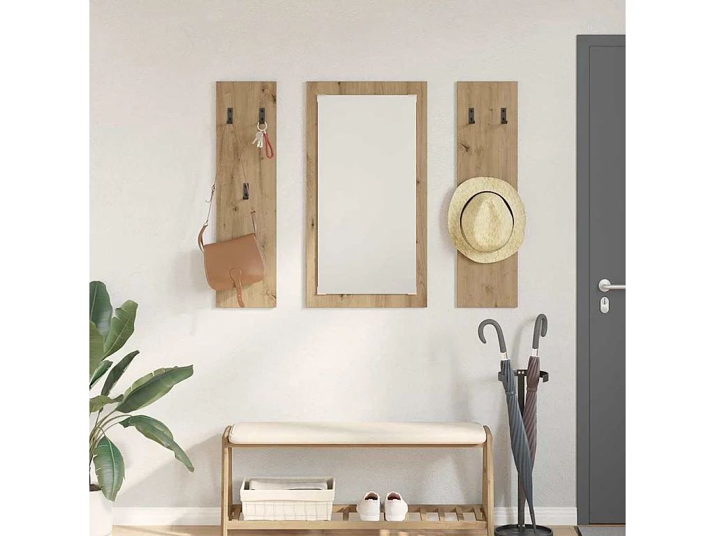 Perchero de pared de roble hecho a mano 96 x 1,5 x 90 cm