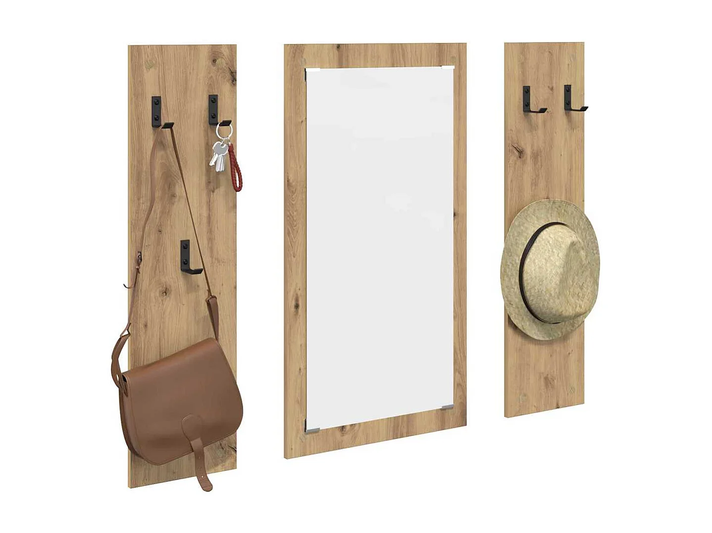 Perchero de pared de roble hecho a mano 96 x 1,5 x 90 cm