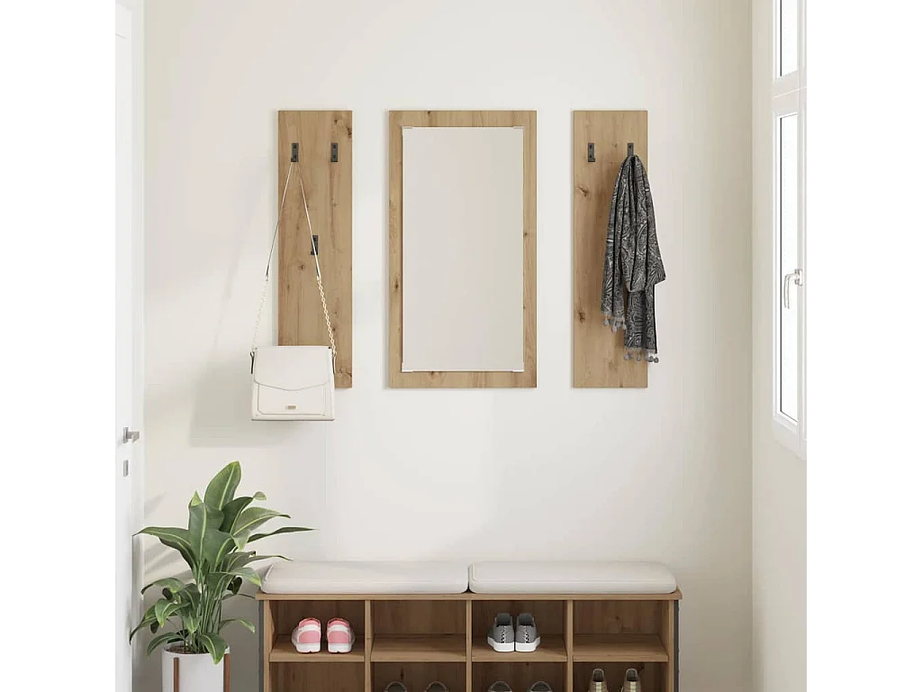 Perchero de pared de roble hecho a mano 96 x 1,5 x 90 cm