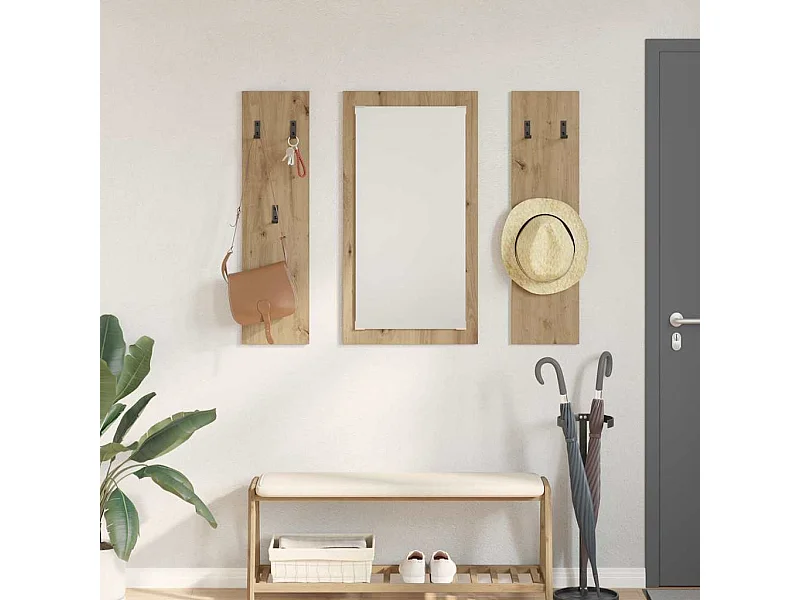 Porte-manteau mural chêne artisanal 96 x 1,5 x 90 cm