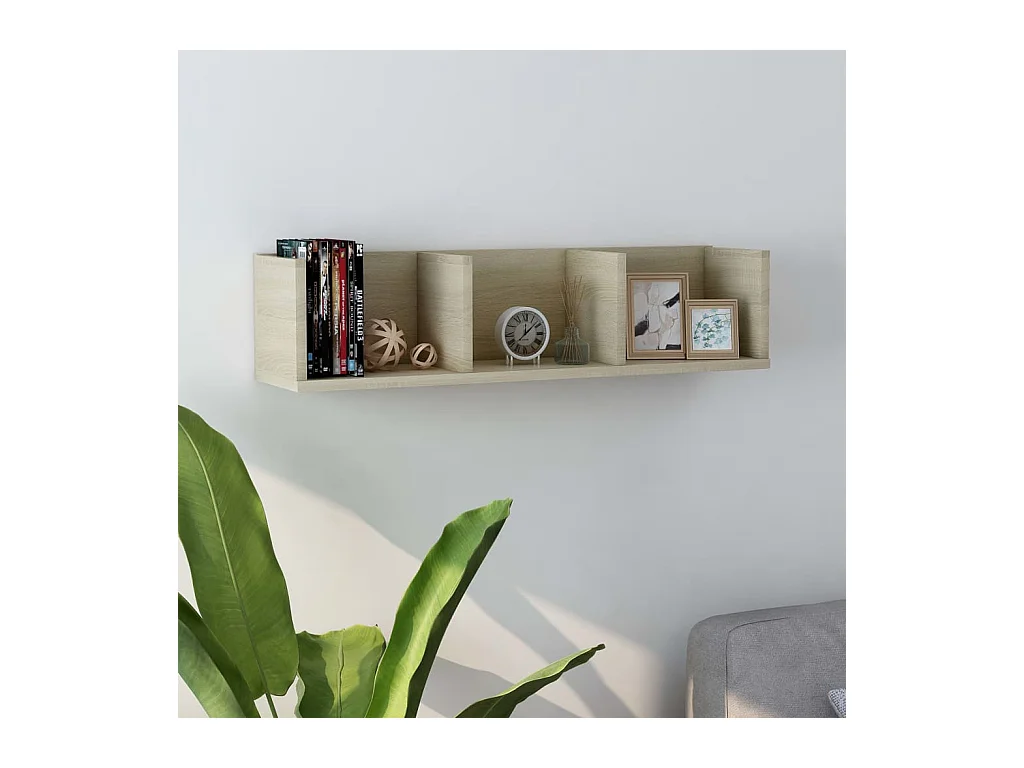 Estante de pared para CD de roble Sonoma, 75 x 18 x 18 cm, madera de ingeniería