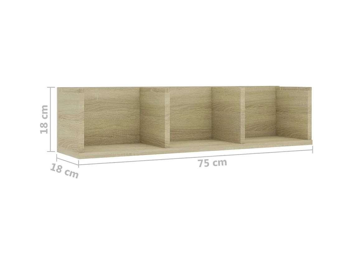 Estante de pared para CD de roble Sonoma, 75 x 18 x 18 cm, madera de ingeniería