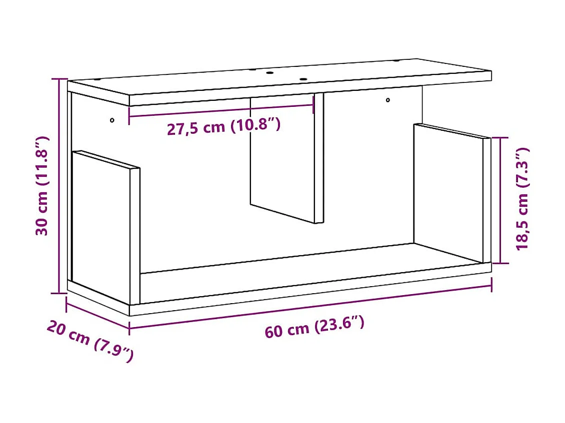 Pensile 60x20x30 cm in legno ingegnerizzato nero