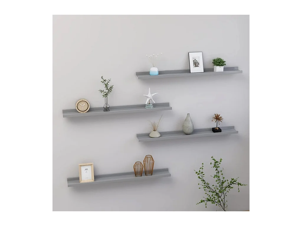 Mensole da parete 4 pezzi Grigio 80x9x3 cm