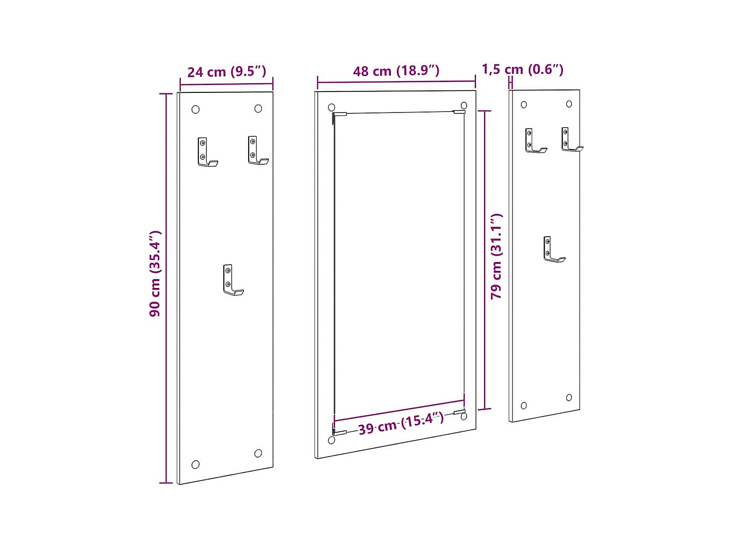 Appendiabiti da parete Appendiabiti da parete Rovere nero 96 x 1,5 x 90 cm