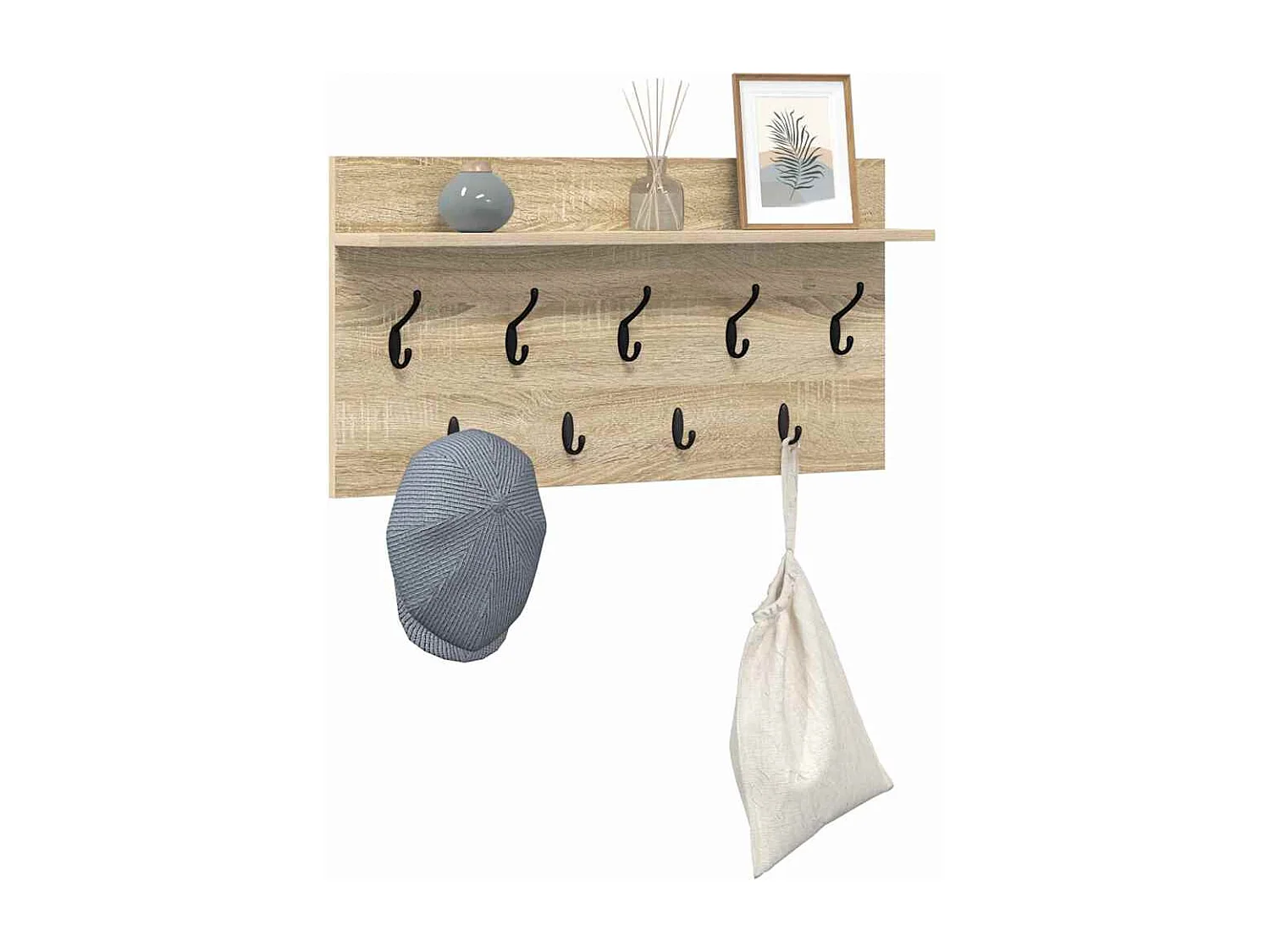 Appendiabiti da parete con ripiano in rovere Sonoma 80 x 40 x 12 cm