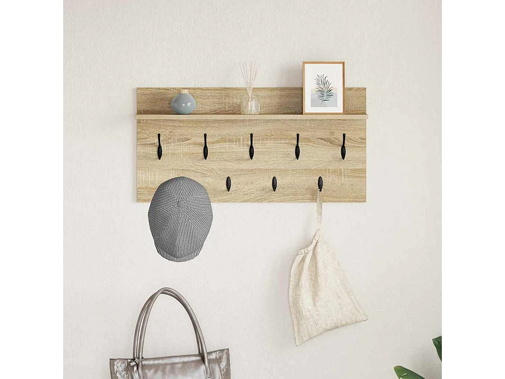Appendiabiti da parete con ripiano in rovere Sonoma 80 x 40 x 12 cm