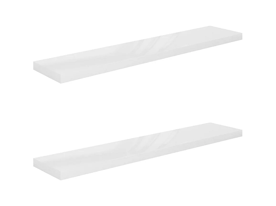 Mensola da parete galleggiante 2 pezzi bianco lucido 120x23,5x3,8 cm MDF