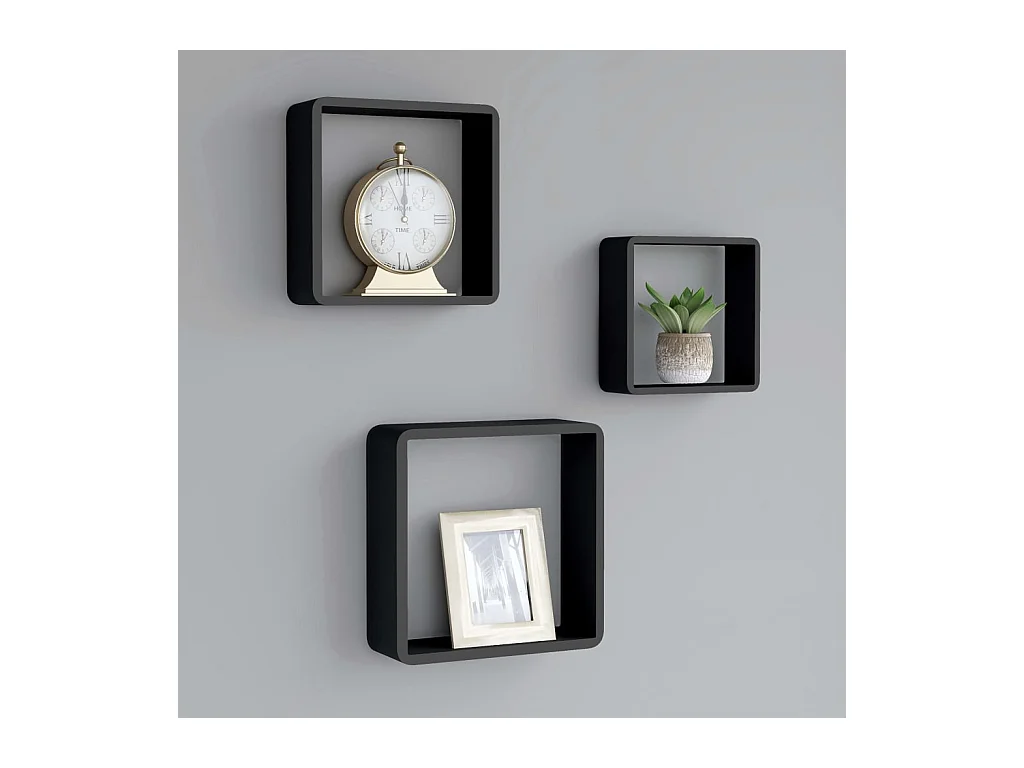 Kubus Wandplanken 3 stuks Zwart MDF