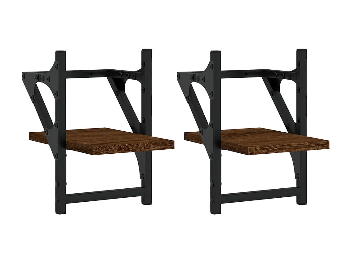 Wandplanken met stangen 2 stuks eikenbruin 20x25x30 cm