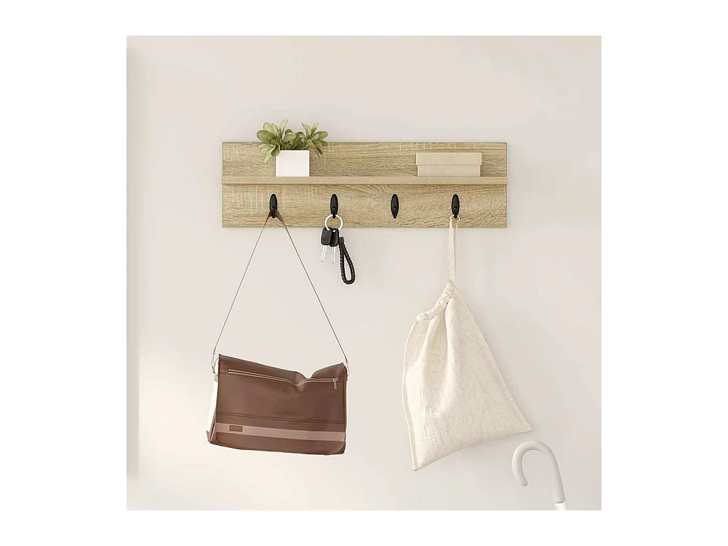Appendiabiti da parete con ripiano in rovere Sonoma 60 x 10,5 x 18 cm