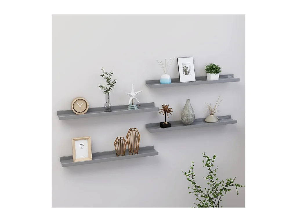 Mensole da parete 4 pezzi Grigio 60x9x3 cm