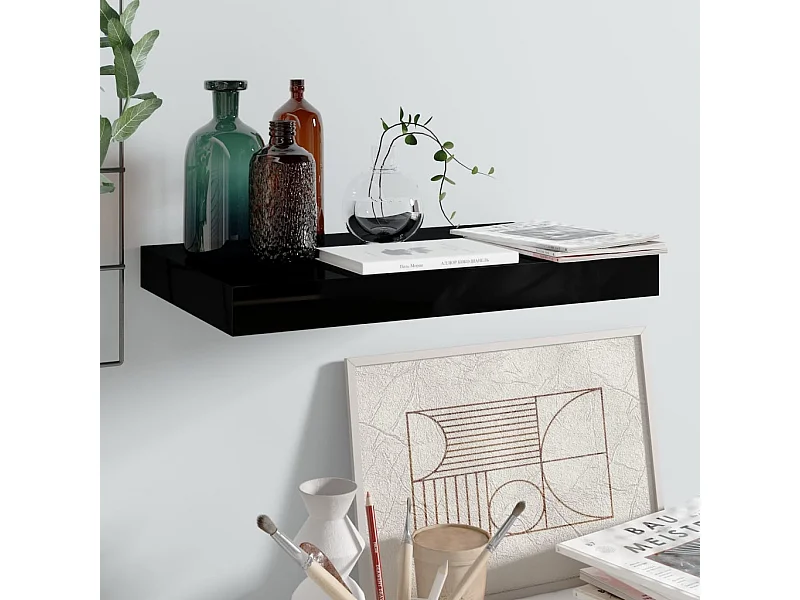 Zwevende wandplank Glanzend zwart 40x23x3,8 cm MDF