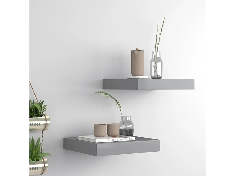 Mensole da parete sospese 2 pezzi grigio 23x23,5x3,8 cm MDF