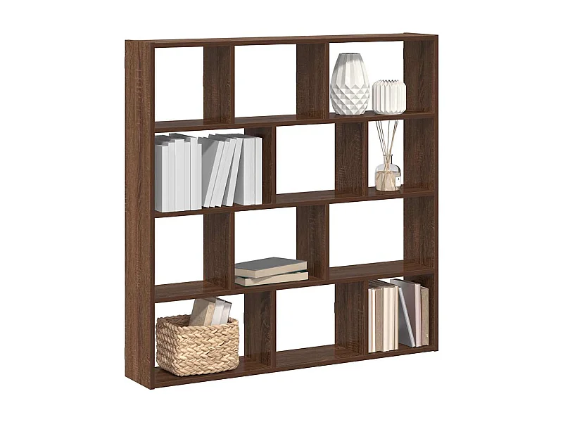 Wandkubusplank met 12 vakken in bruin eikenhout