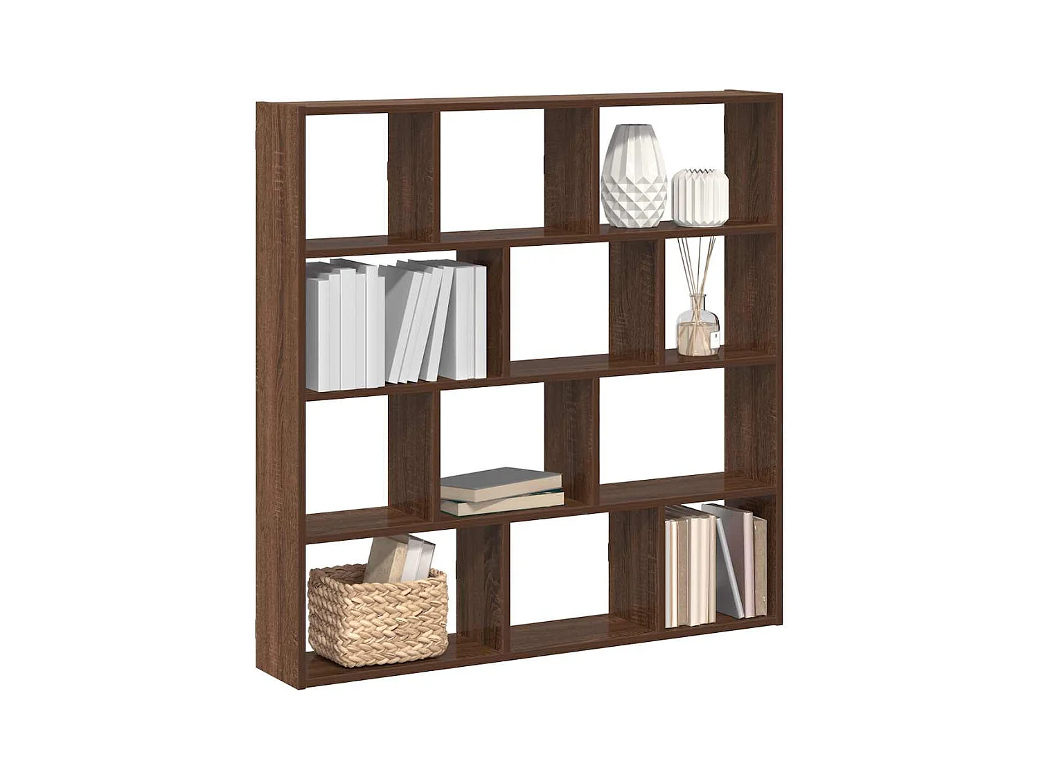 Estante cúbico de pared de 12 compartimentos en roble marrón