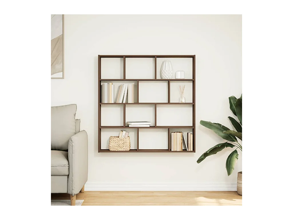 Estante cúbico de pared de 12 compartimentos en roble marrón