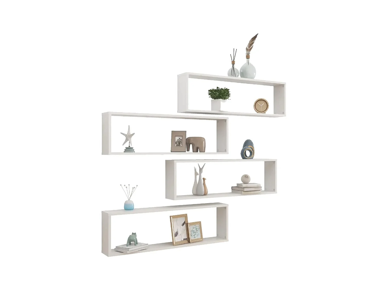 Wandkubusplanken, 4-delig, glanzend wit, bewerkt hout