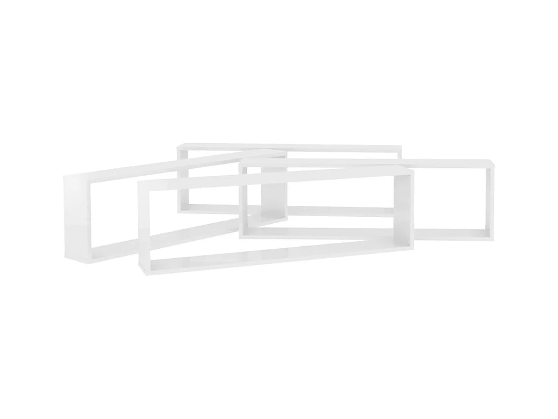 Wandkubusplanken, 4-delig, glanzend wit, bewerkt hout