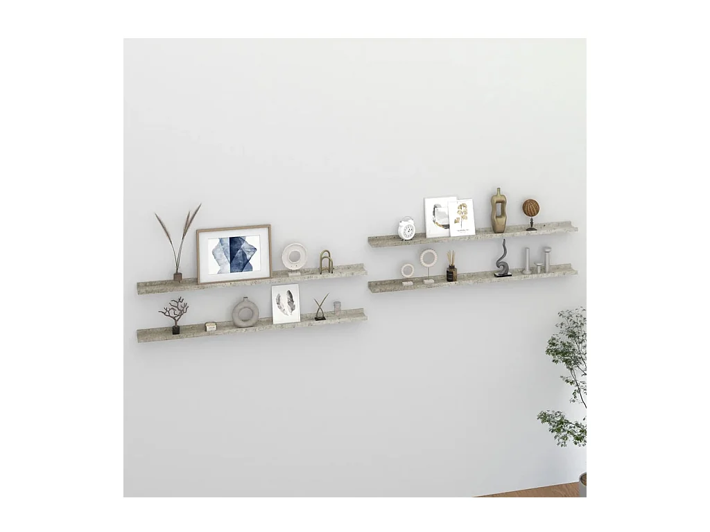 Estantes de pared 4 piezas Gris hormigón 115x9x3 cm