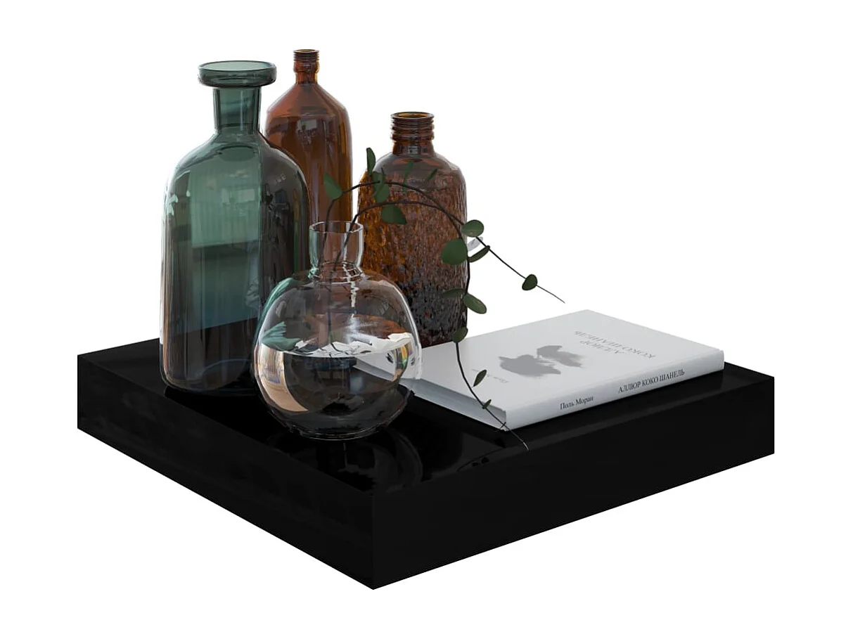 Zwevende wandplank Glanzend zwart 23x23,5x3,8 cm MDF