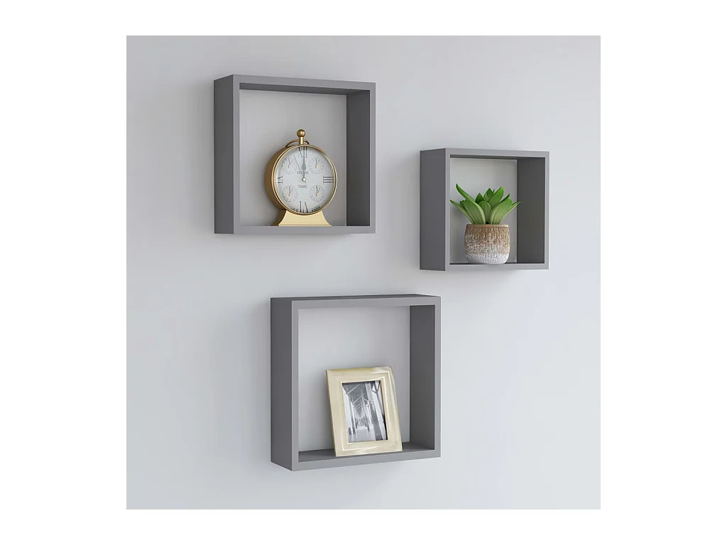 Mensole da parete a cubo 3 pezzi in MDF grigio
