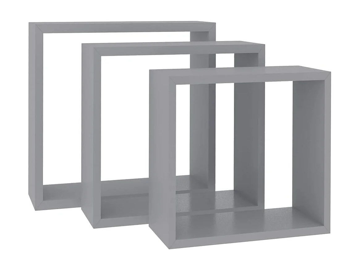 Mensole da parete a cubo 3 pezzi in MDF grigio