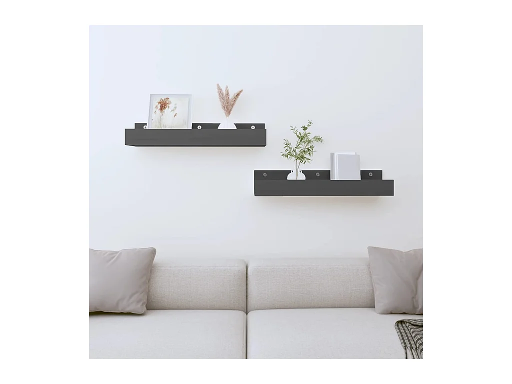 Estantes de pared 2 uds Gris 50x12x9 cm Madera maciza de pino